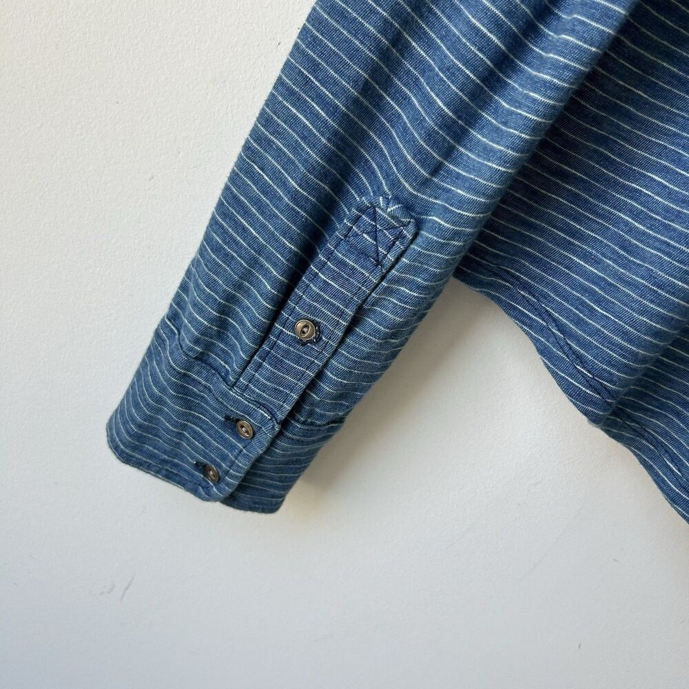 Free People We The Free Blue Long Sleeve Fitted Stripe Jersey Shirt Button Sz S - Picture 10 of 14